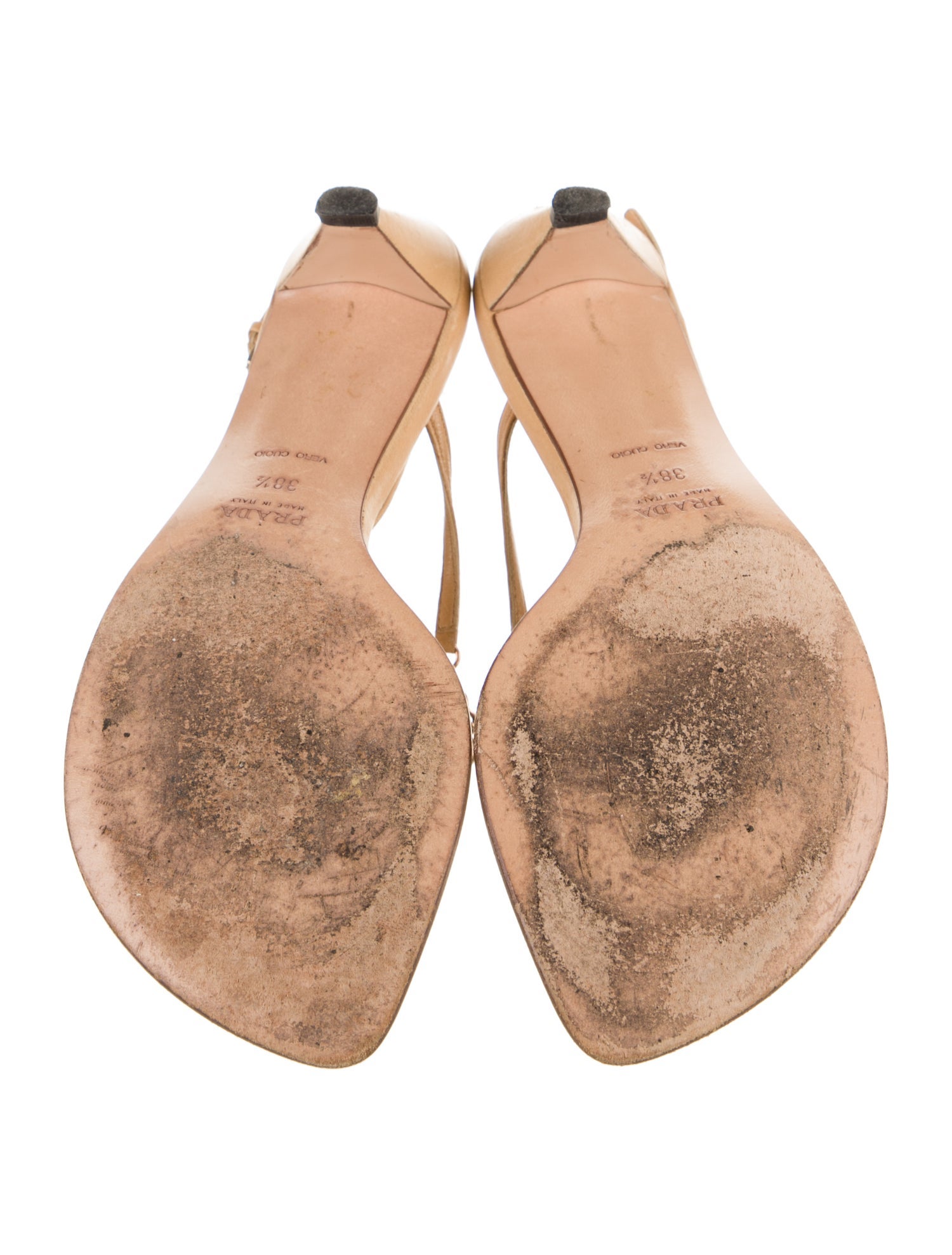 Prada Leather Chain-Link Accents Slingback Sandals